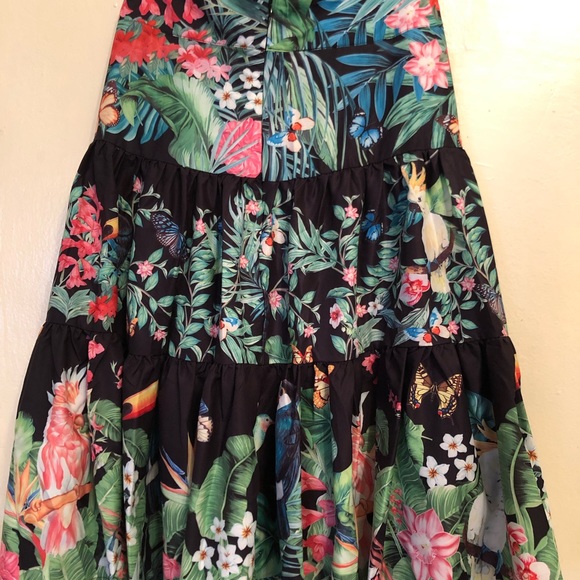 Black Jungle Print A-Line Midi Skirt - Picture 2 of 6